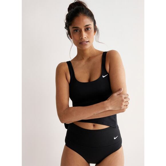 Nike NWT Women's Black Swoosh Logo High Rise Bottom Size M - Picture 1 of 4